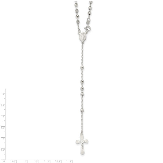 Sterling Silver Polished Bead Rosary Necklace 18"