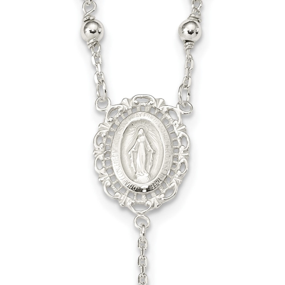 Sterling Silver Polished Rosary Necklace 18"
