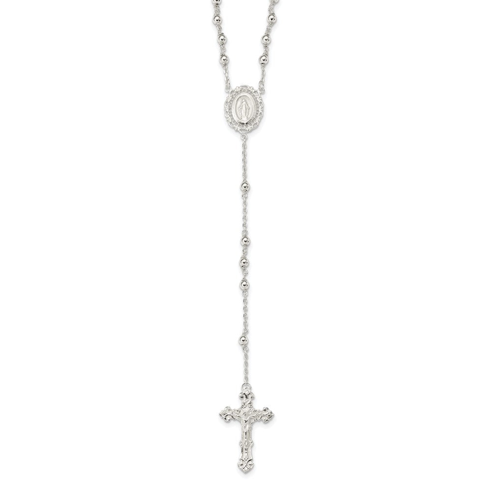 Sterling Silver Polished Rosary Necklace 18"
