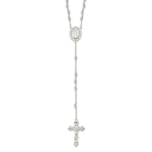 Sterling Silver Polished Rosary Necklace 18"