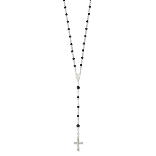 Sterling Silver Polished Black Onyx Rosary Necklace