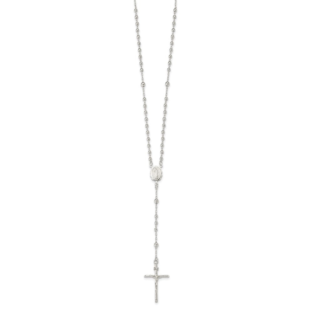 Sterling Silver Polished Rosary Necklace 16"