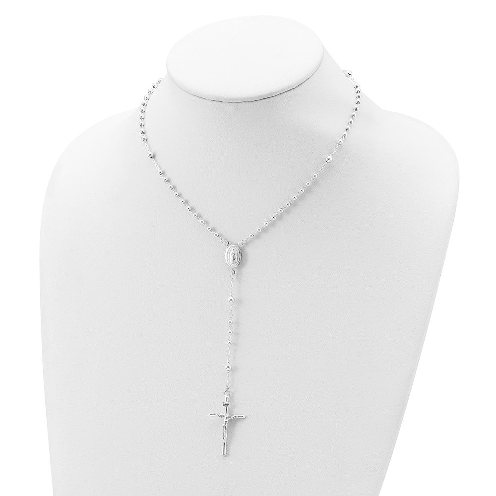 Sterling Silver Polished Rosary Necklace 16"