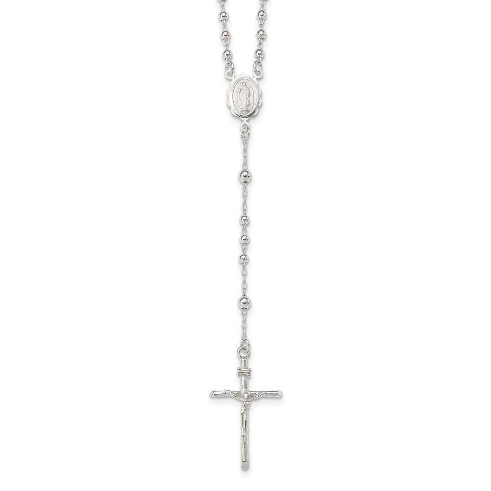Sterling Silver Polished Rosary Necklace 16"