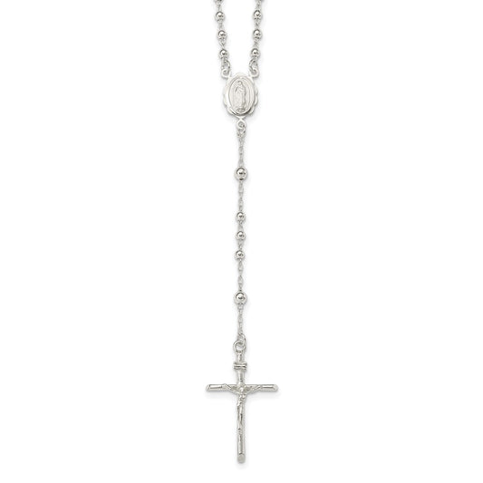 Sterling Silver Polished Rosary Necklace 16"