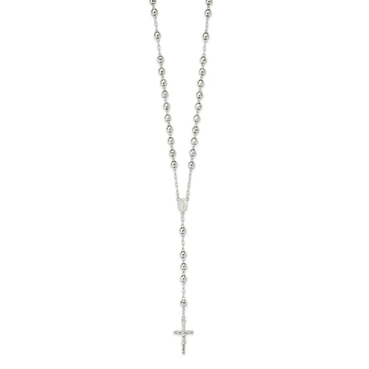 Sterling Silver Polished Rosary Necklace 26"