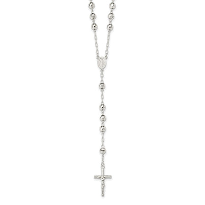 Sterling Silver Polished Rosary Necklace 26"