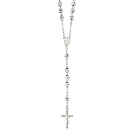 Sterling Silver Polished Rosary Necklace 26"