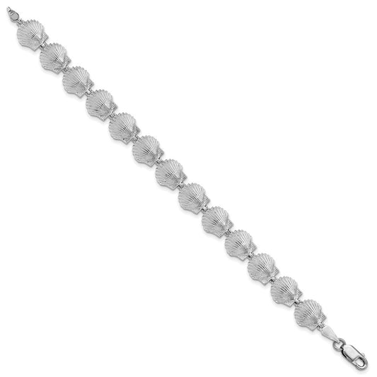 925 Sterling Silver Rhodium-plated Polished Scallop Shell Bracelet 7.5 inch
