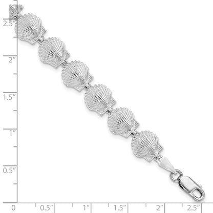 925 Sterling Silver Rhodium-plated Polished Scallop Shell Bracelet 7.5 inch