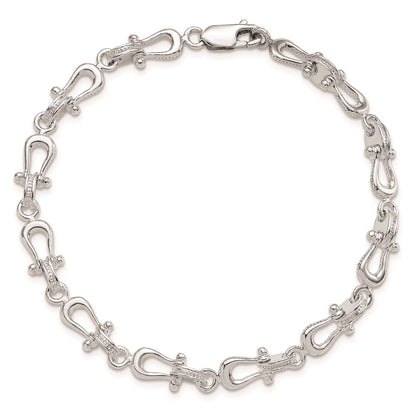 925 Sterling Silver Rhodium-plated Polished and Textured Mariners Link Bracelet 8 inch