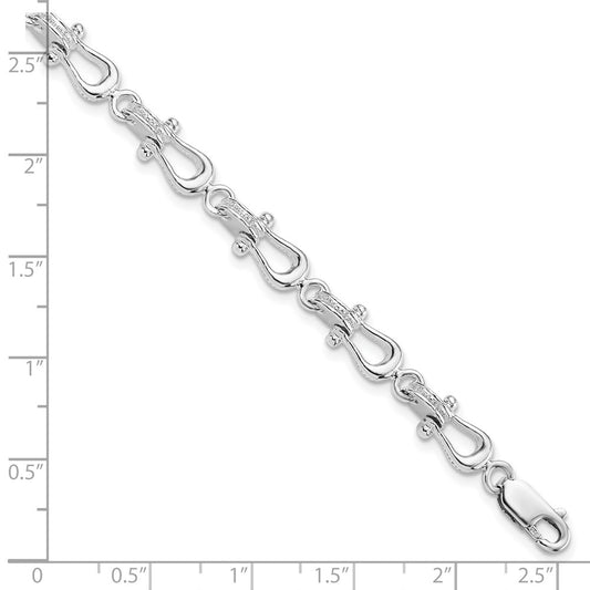 925 Sterling Silver Rhodium-plated Polished and Textured Mariners Link Bracelet 8 inch