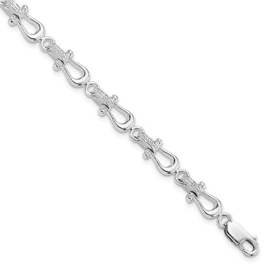 925 Sterling Silver Rhodium-plated Polished and Textured Mariners Link Bracelet 8 inch