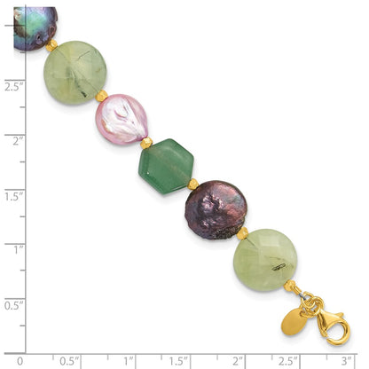 925 Sterling Silver Gold-plated Freshwater Cultured Pearl/Multi Stone 8.5 inch Bracelet