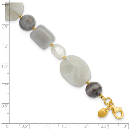 925 Sterling Silver Gold-plated Freshwater Cultured Pearl/Agate/Sardonyx 9 inch Bracelet
