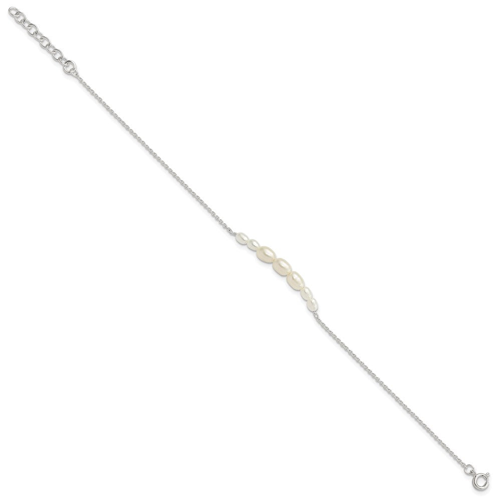 925 Sterling Silver E-coated with Freshwater Cultured Pearl Extender Bracelet 8 Inch