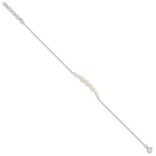 925 Sterling Silver E-coated with Freshwater Cultured Pearl Extender Bracelet 8 Inch