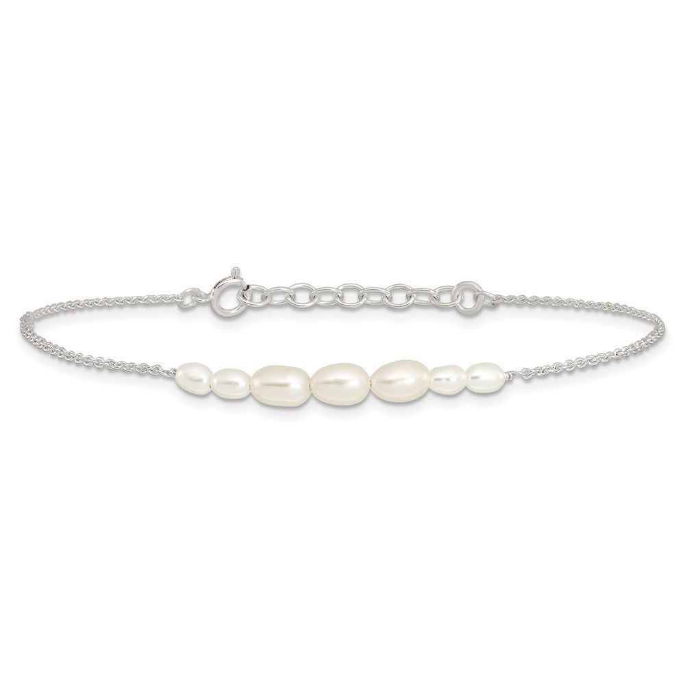 925 Sterling Silver E-coated with Freshwater Cultured Pearl Extender Bracelet 8 Inch