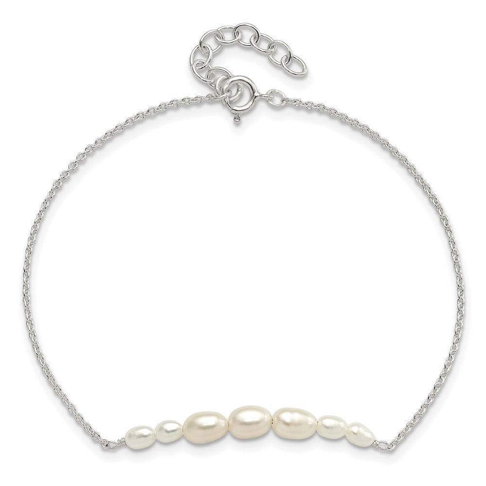 925 Sterling Silver E-coated with Freshwater Cultured Pearl Extender Bracelet 8 Inch