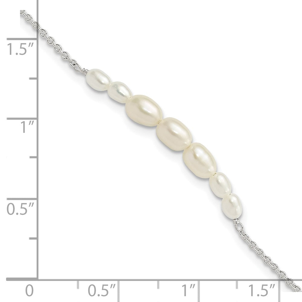 925 Sterling Silver E-coated with Freshwater Cultured Pearl Extender Bracelet 8 Inch