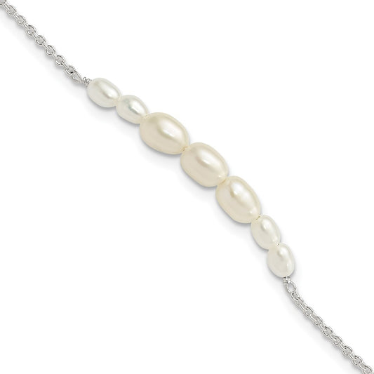 925 Sterling Silver E-coated with Freshwater Cultured Pearl Extender Bracelet 8 Inch