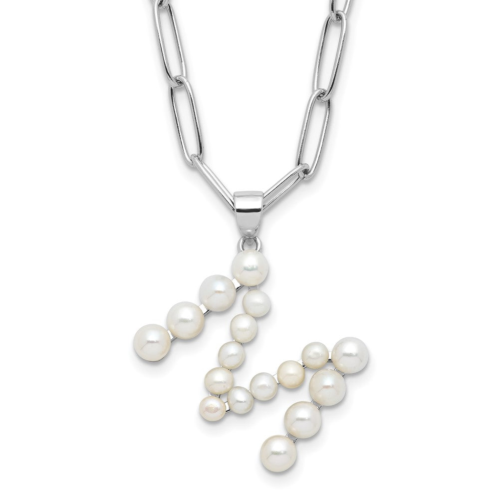 Sterling Silver 3-5.5mm Button Freshwater Cultured Pearl LETTER G Pendant Necklace 18"