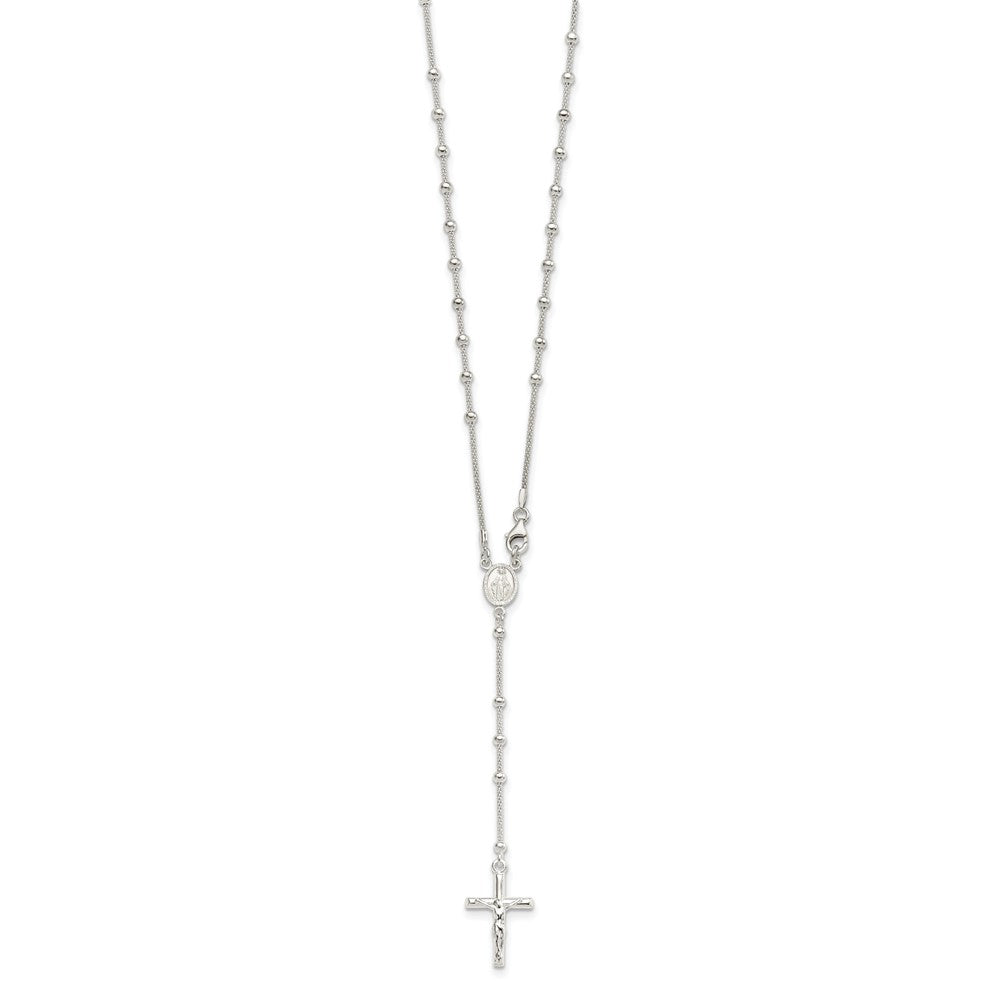Sterling Silver Rosary Necklace 24"