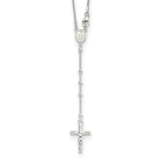 Sterling Silver Rosary Necklace 24"