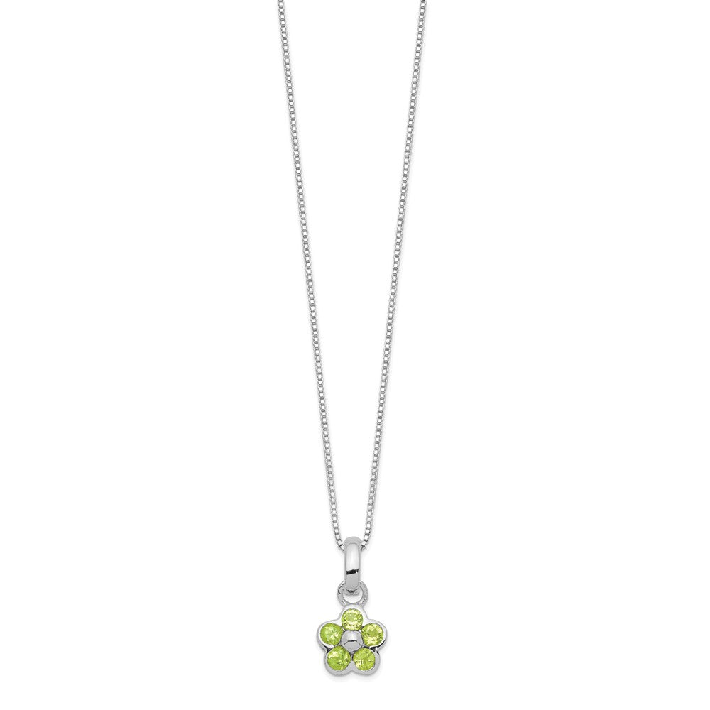 Sterling Silver Peridot Flower Pendant Necklace 16"