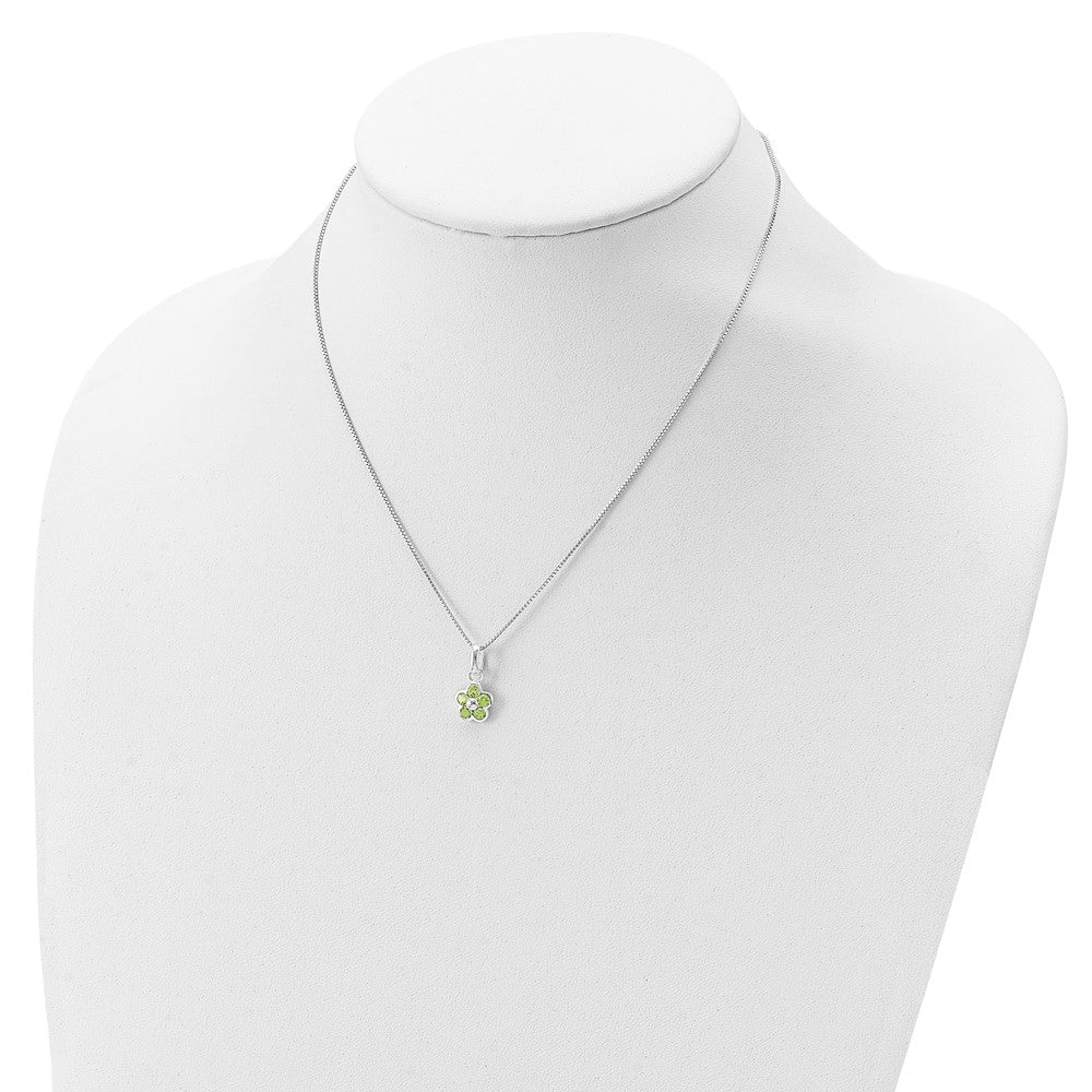 Sterling Silver Peridot Flower Pendant Necklace 16"