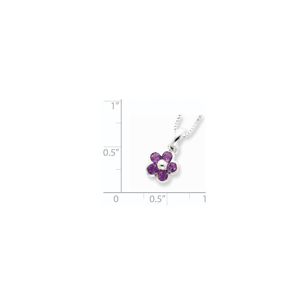 Sterling Silver Amethyst Flower Pendant Necklace 16"