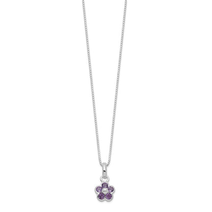 Sterling Silver Amethyst Flower Pendant Necklace 16"