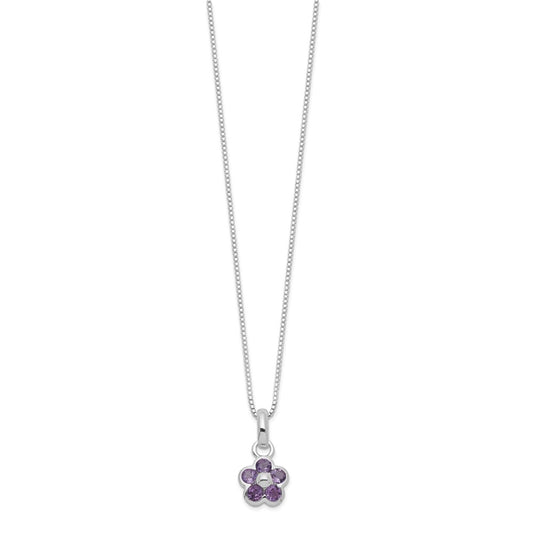 Sterling Silver Amethyst Flower Pendant Necklace 16"