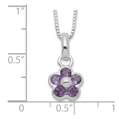 Sterling Silver Amethyst Flower Pendant Necklace 16"