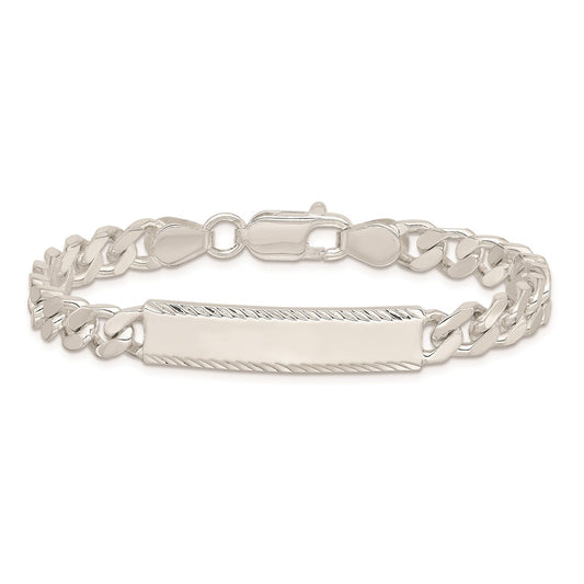 925 Sterling Silver 6mm Diamond-cut Engraveable Curb Link ID Bracelet