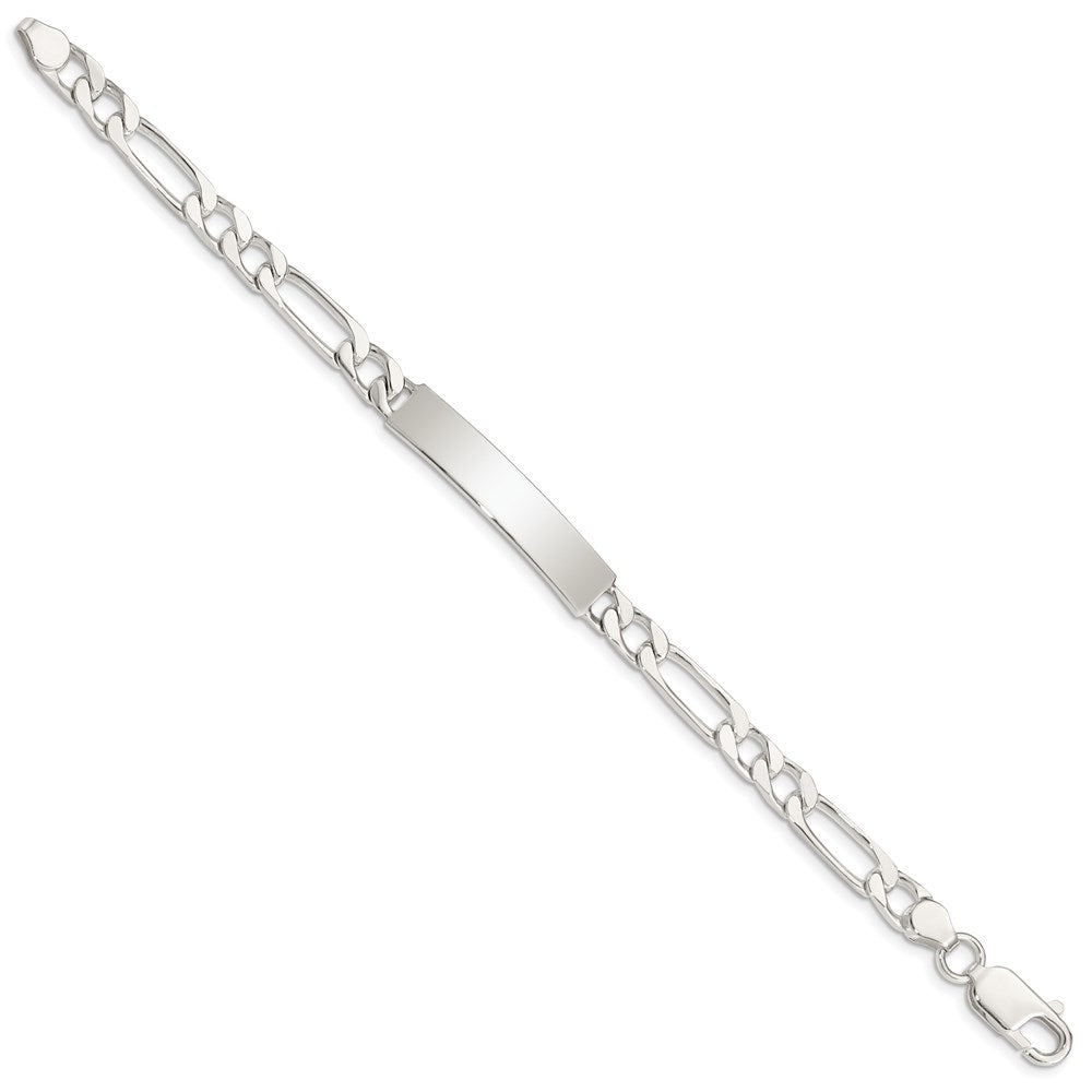 925 Sterling Silver 6mm Polished Engraveable Figaro Link ID Bracelet