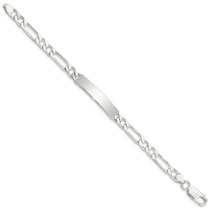 925 Sterling Silver 6mm Polished Engraveable Figaro Link ID Bracelet