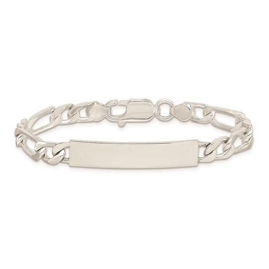 925 Sterling Silver 6mm Polished Engraveable Figaro Link ID Bracelet