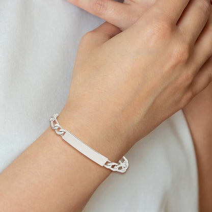 925 Sterling Silver 6mm Polished Engraveable Figaro Link ID Bracelet