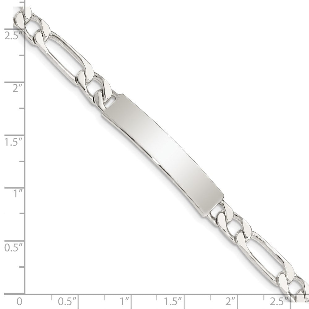 925 Sterling Silver 6mm Polished Engraveable Figaro Link ID Bracelet