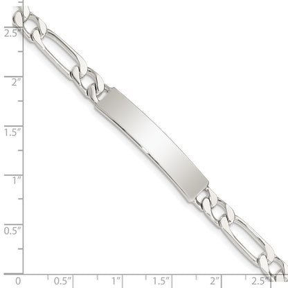 925 Sterling Silver 6mm Polished Engraveable Figaro Link ID Bracelet