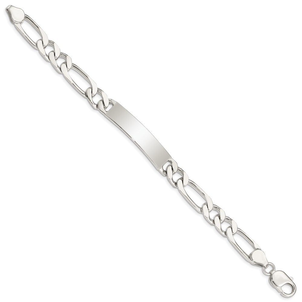 925 Sterling Silver 9mm Polished Engraveable Figaro Link ID Bracelet 8.5 inch