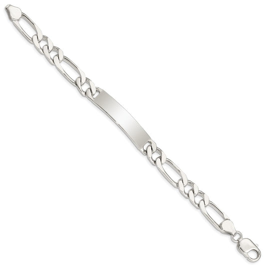 925 Sterling Silver 9mm Polished Engraveable Figaro Link ID Bracelet 8.5 inch