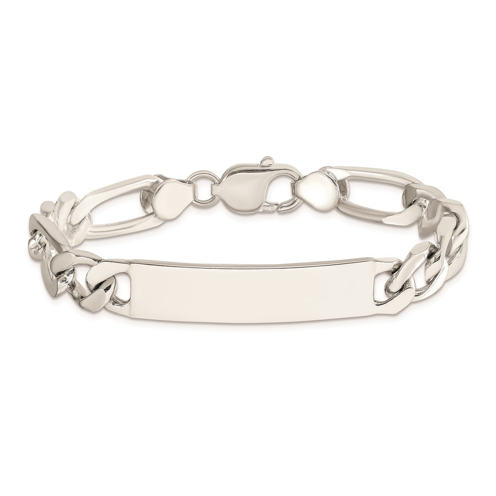 925 Sterling Silver 9mm Polished Engraveable Figaro Link ID Bracelet 8.5 inch