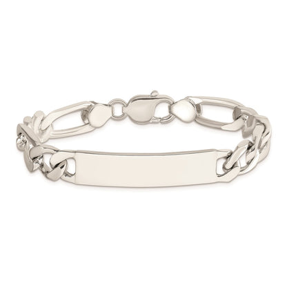 925 Sterling Silver 9mm Polished Engraveable Figaro Link ID Bracelet 8.5 inch