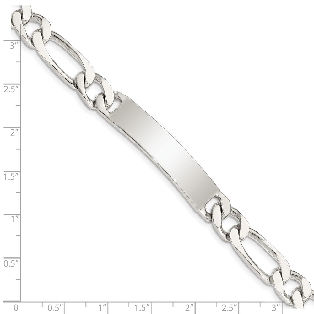 925 Sterling Silver 9mm Polished Engraveable Figaro Link ID Bracelet 8.5 inch
