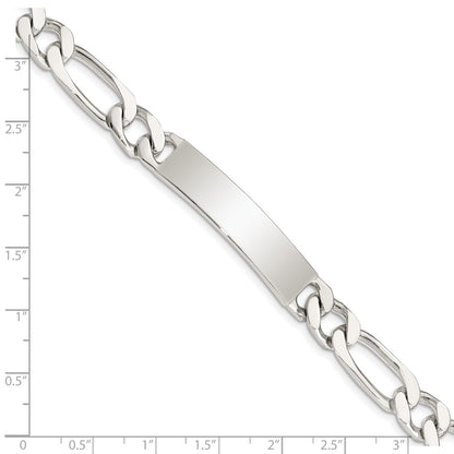 925 Sterling Silver 9mm Polished Engraveable Figaro Link ID Bracelet 8.5 inch