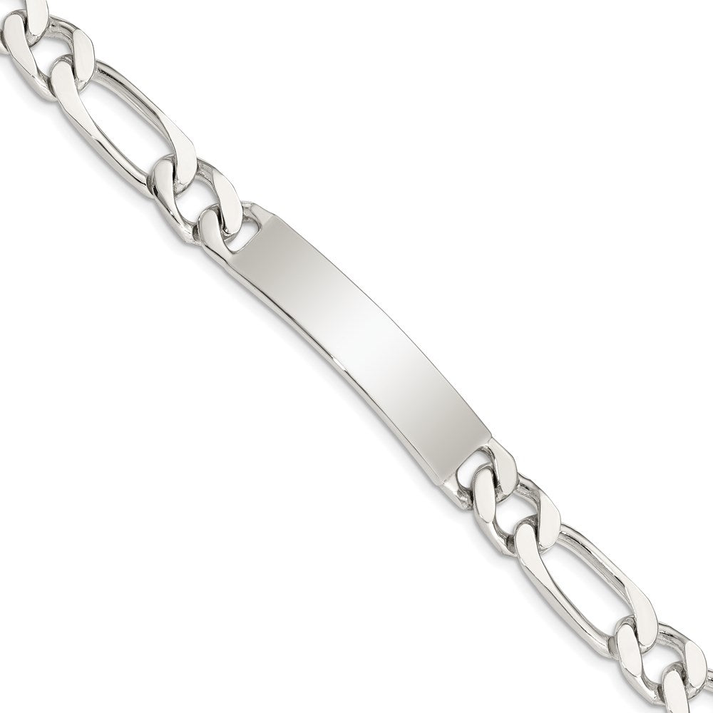 925 Sterling Silver 9mm Polished Engraveable Figaro Link ID Bracelet 8.5 inch