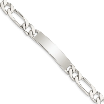 925 Sterling Silver 9mm Polished Engraveable Figaro Link ID Bracelet 8.5 inch