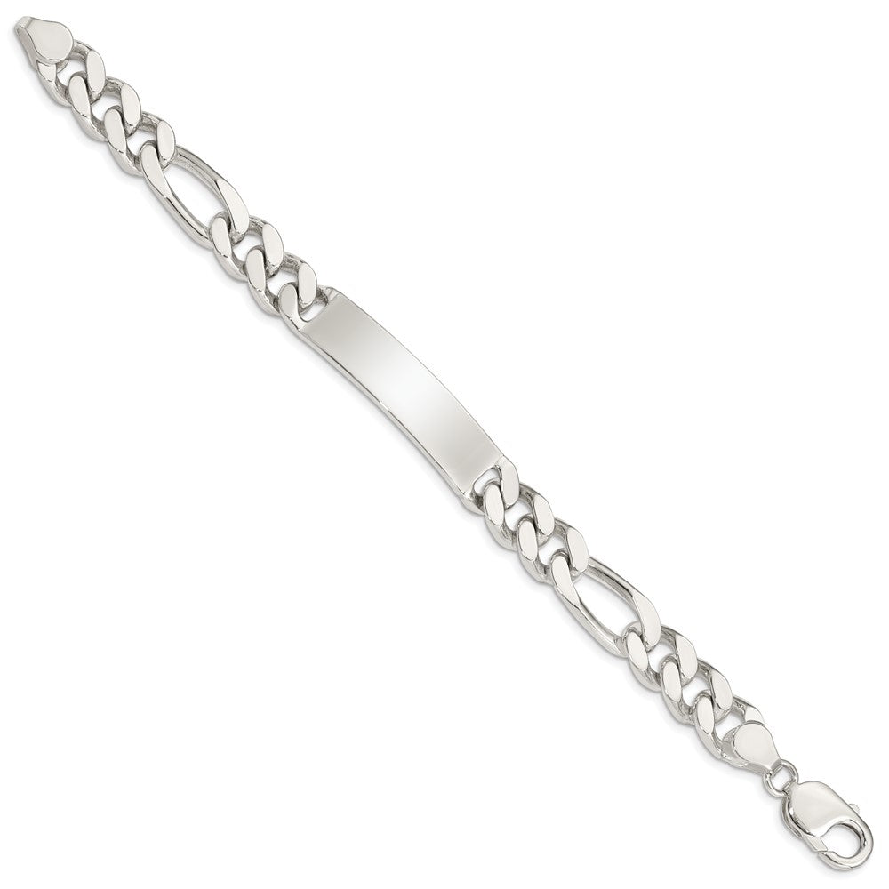 925 Sterling Silver 10mm Polished Engraveable Figaro Link ID Bracelet 8.5 inch